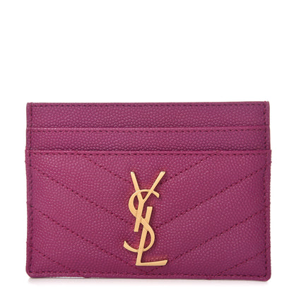 Saint Laurent Grain De Poudre Matelasse Chevron Monogram Credit Card Case Dark Grape 1 of 8