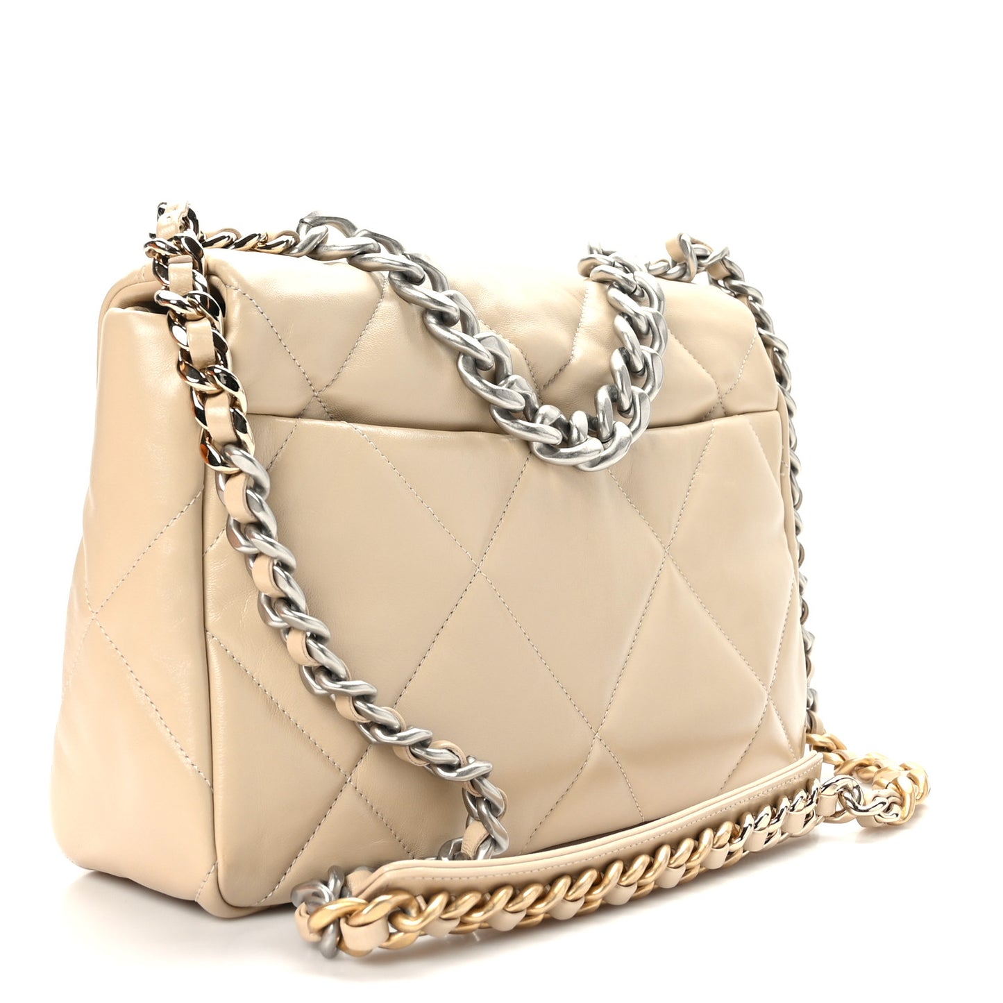 Lambskin Quilted Large Chanel 19 Flap Beige