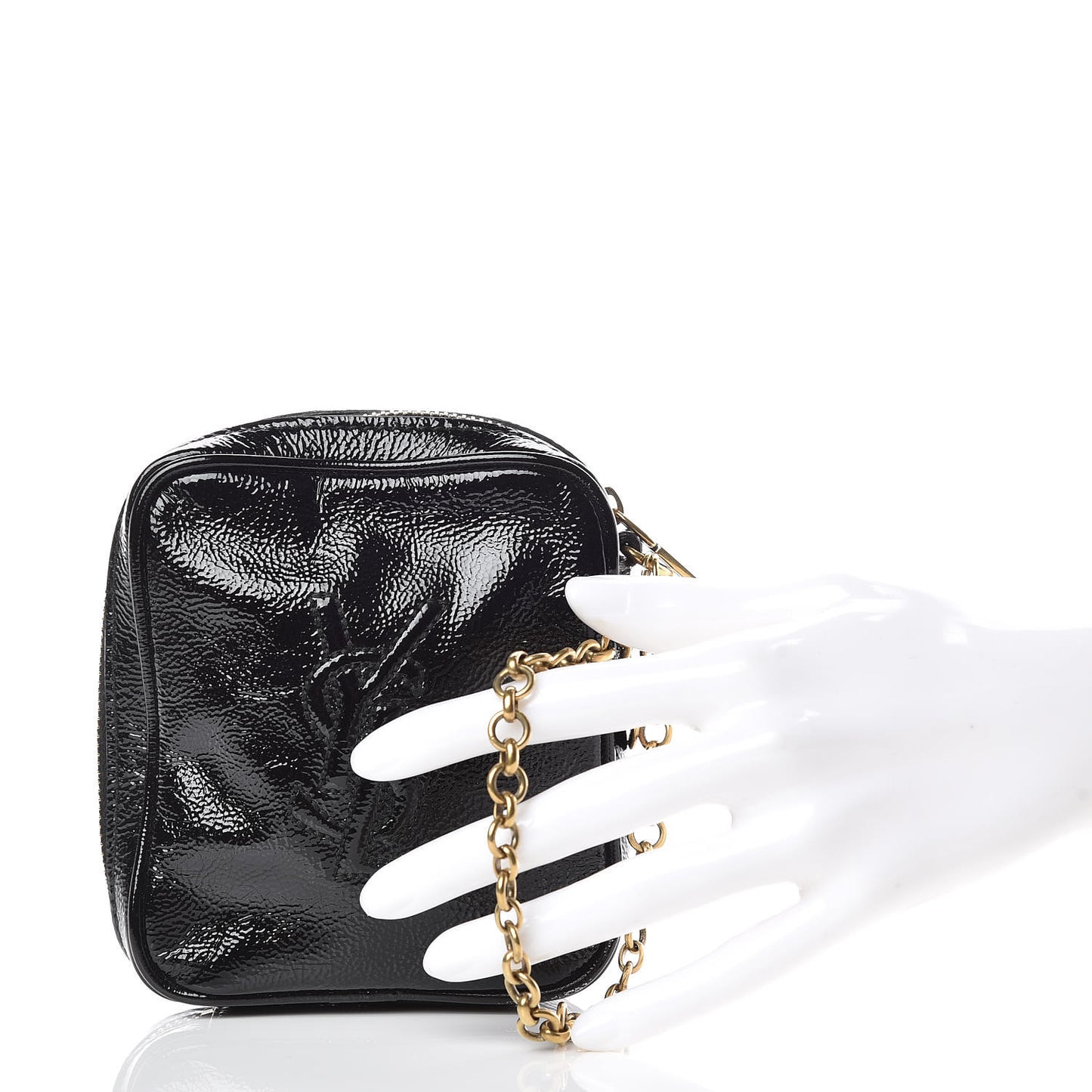 Textured Patent Monogram Mini Wristlet Black