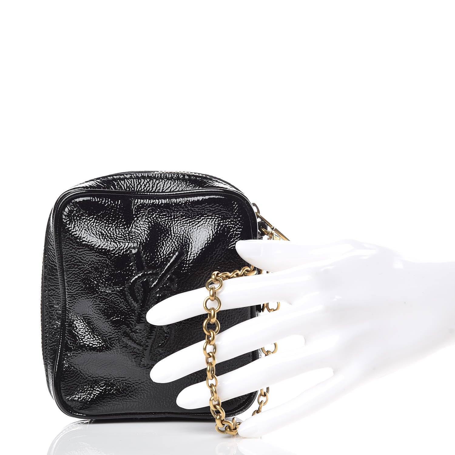 Saint Laurent Textured Patent Monogram Mini Wristlet Black 2 of 9