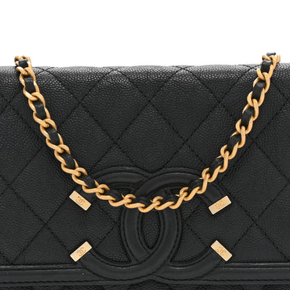 Chanel Caviar Quilted CC Filigree Wallet On Chain WOC Black 9 of 11