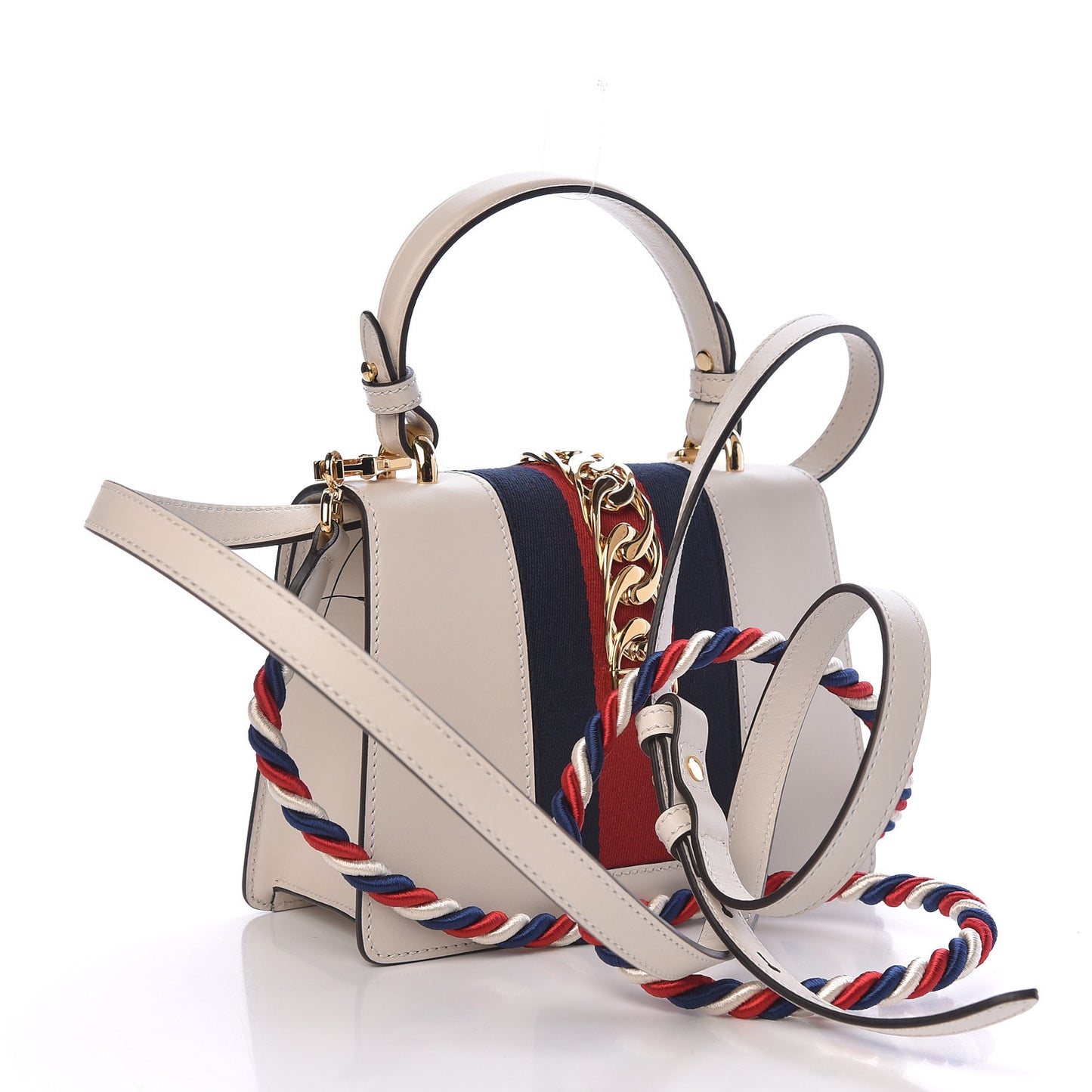 Calfskin Embroidered Mini Sylvie Top Handle Bag White