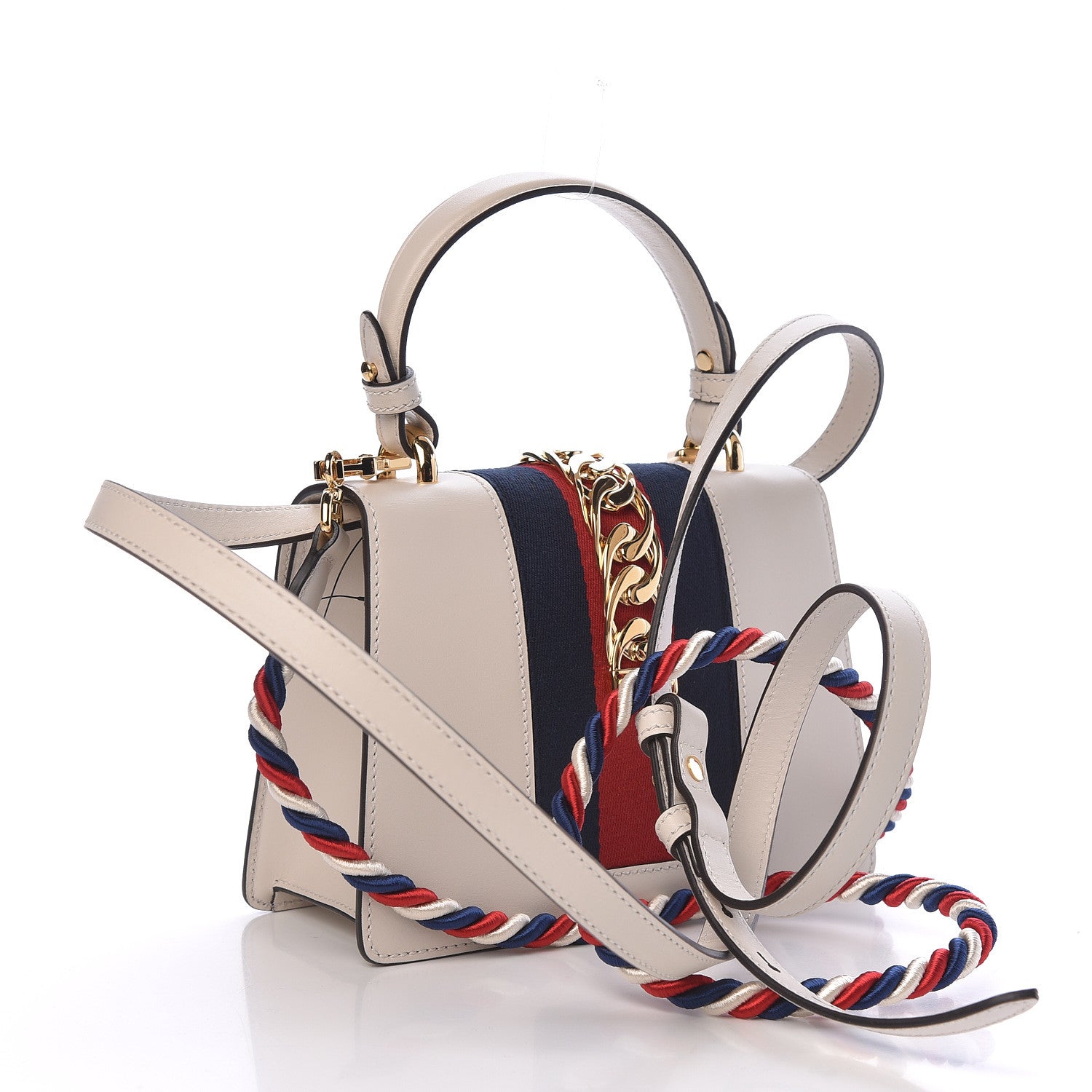 Gucci Calfskin Embroidered Mini Sylvie Top Handle Bag White 4 of 11
