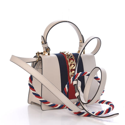 Gucci Calfskin Embroidered Mini Sylvie Top Handle Bag White 4 of 11