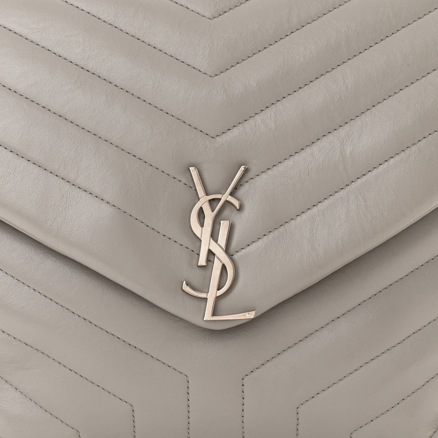 Saint Laurent Calfskin Y Quilted Monogram Large Loulou Chain Satchel Light Grey 8 of 14