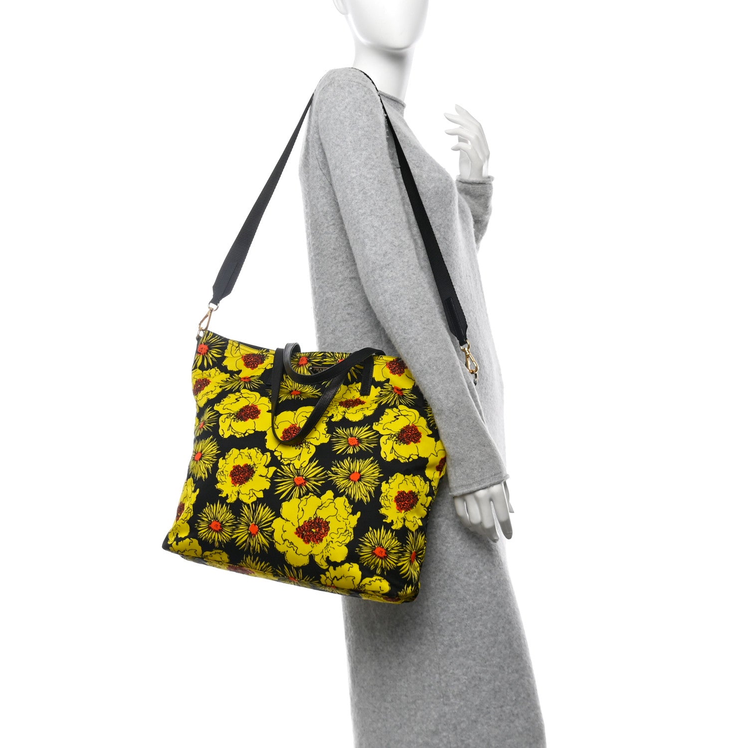 Prada Tessuto Nylon Saffiano Floral Print Tote Giallo 2 of 10