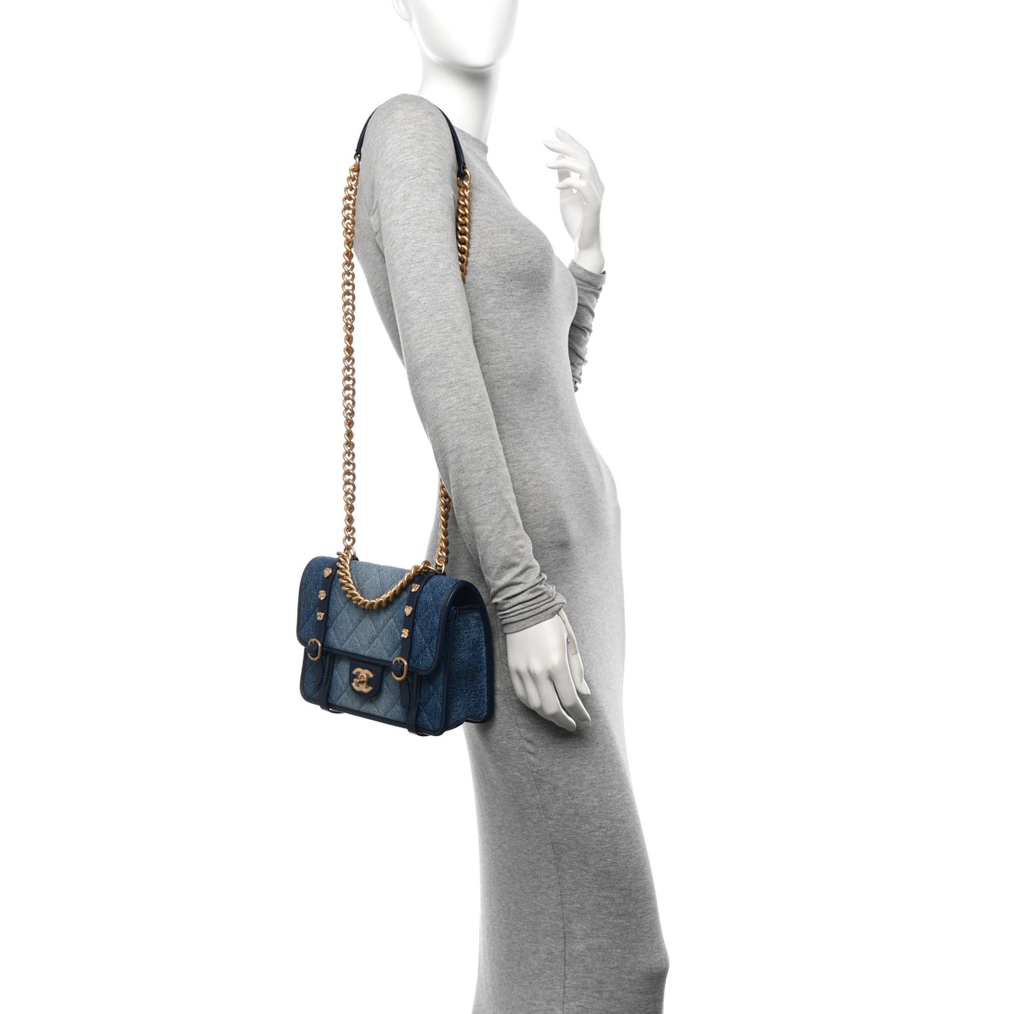 Washed Denim Quilted Messenger Flap Blue