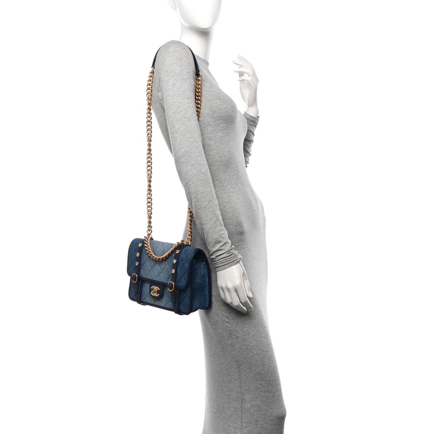 Chanel Washed Denim Quilted Messenger Flap Blue 2 of 11