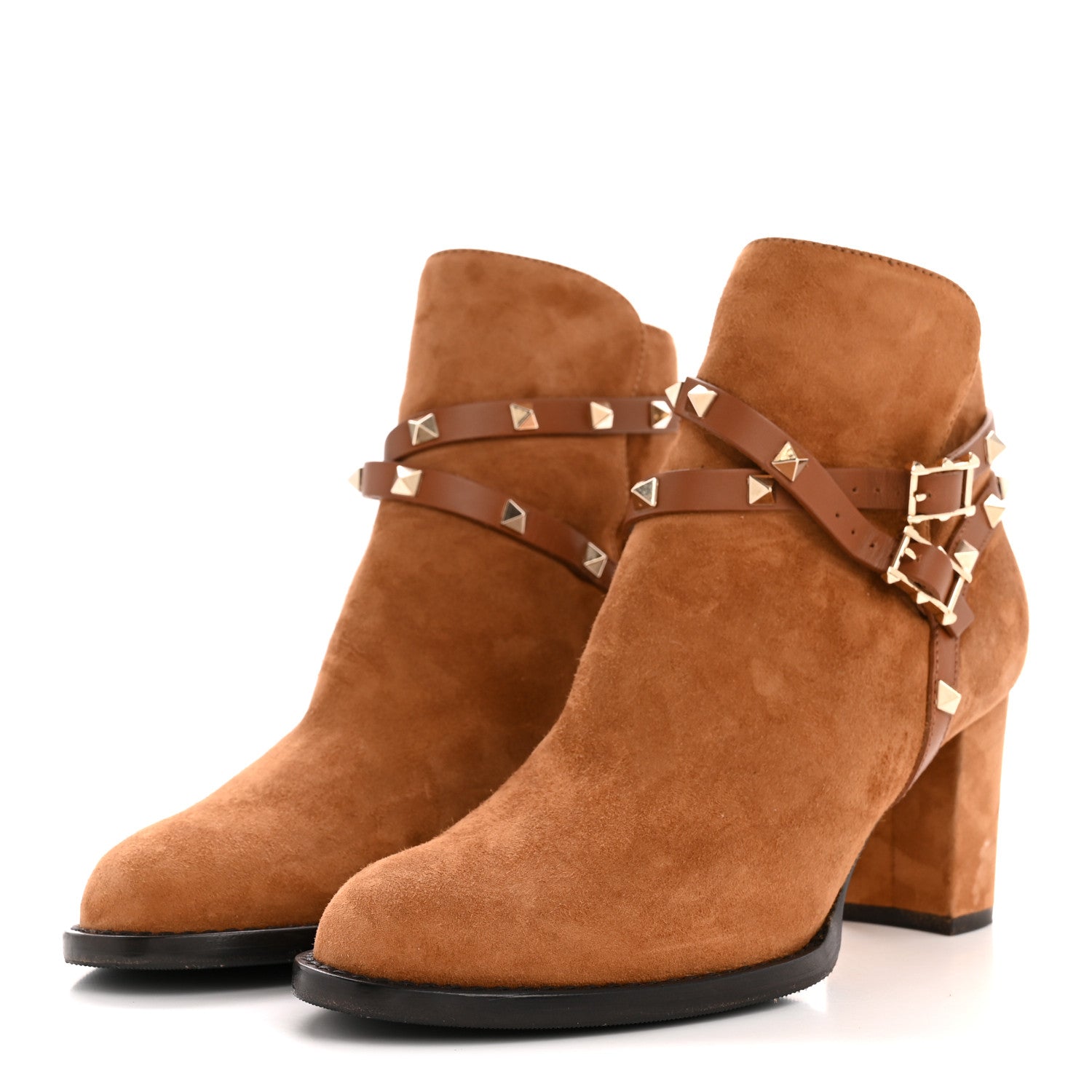 Valentino Garavani Suede Rockstud Double Buckle 100mm Block Heel Ankle Boots 39.5 Brown 4 of 9