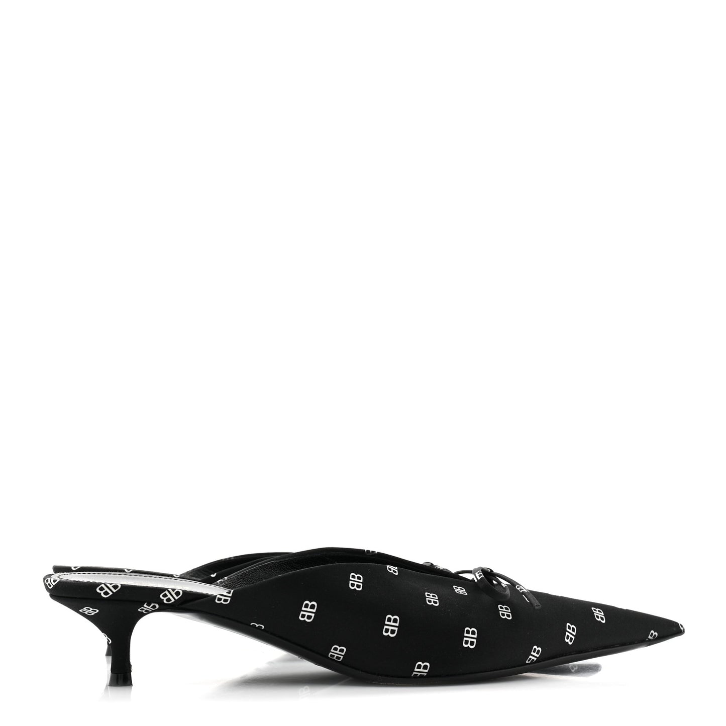 Crepe Satin BB Printed Knife Pointed Toe 40mm Mules 40 Black White