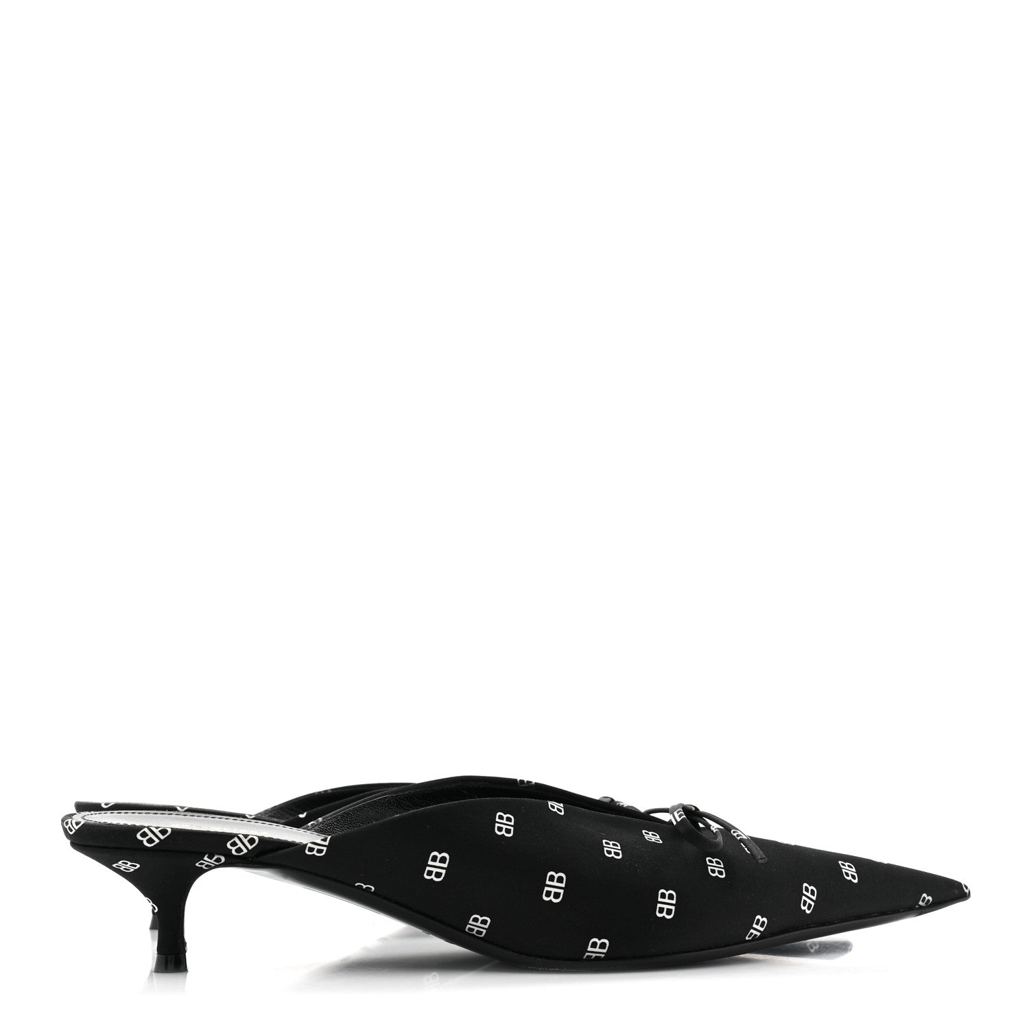 Balenciaga Crepe Satin BB Printed Knife Pointed Toe 40mm Mules 40 Black White 4 of 12