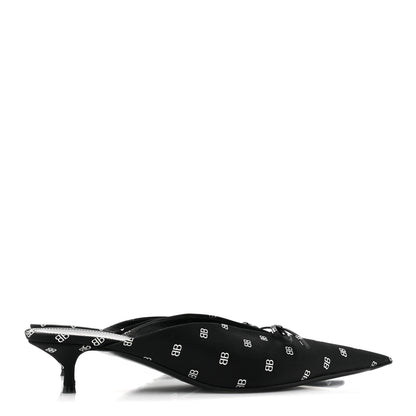 Balenciaga Crepe Satin BB Printed Knife Pointed Toe 40mm Mules 40 Black White 4 of 12