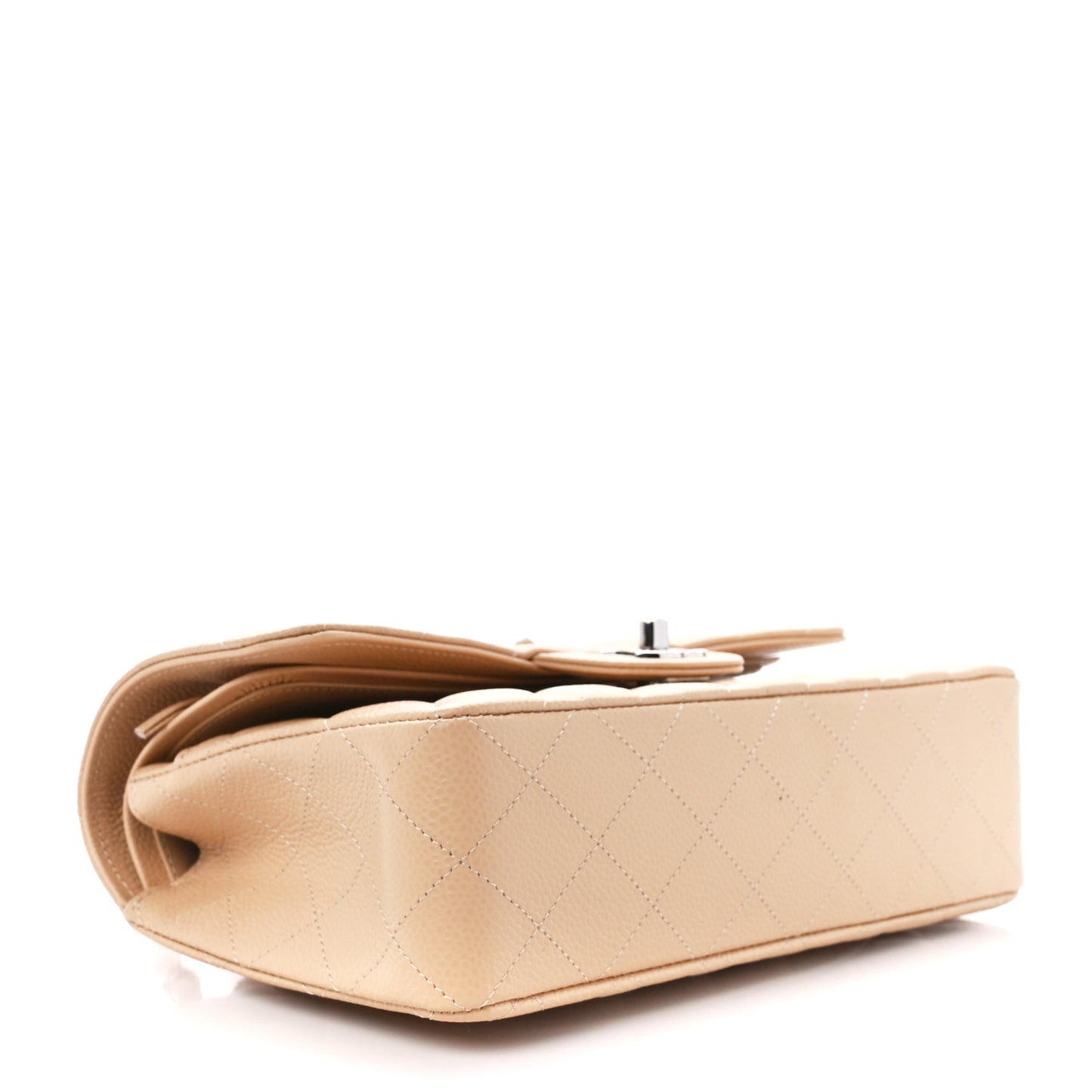 Caviar Quilted Small Double Flap Beige
