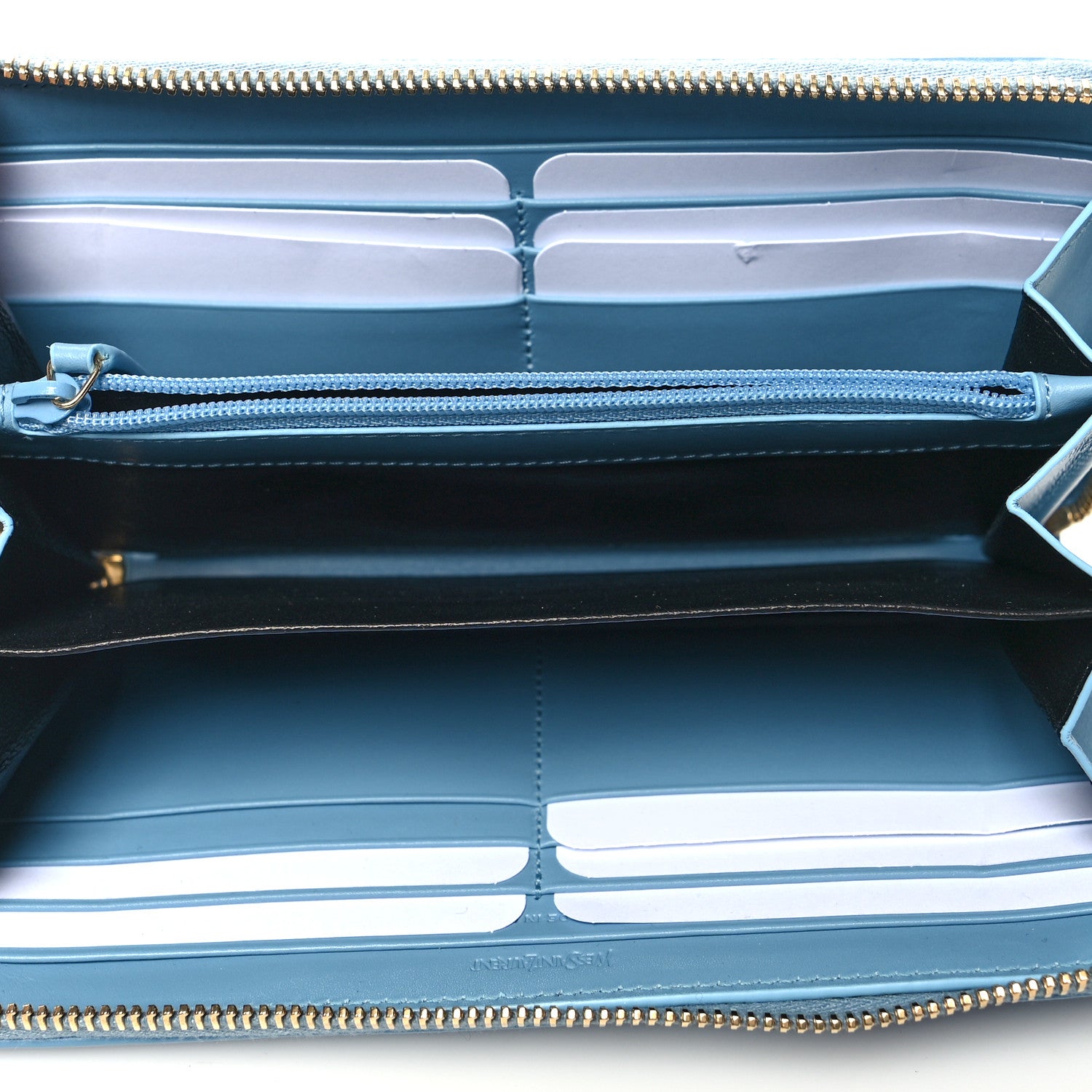 Saint Laurent Calfskin Belle De Jour Zip Around Wallet Blue 5 of 7