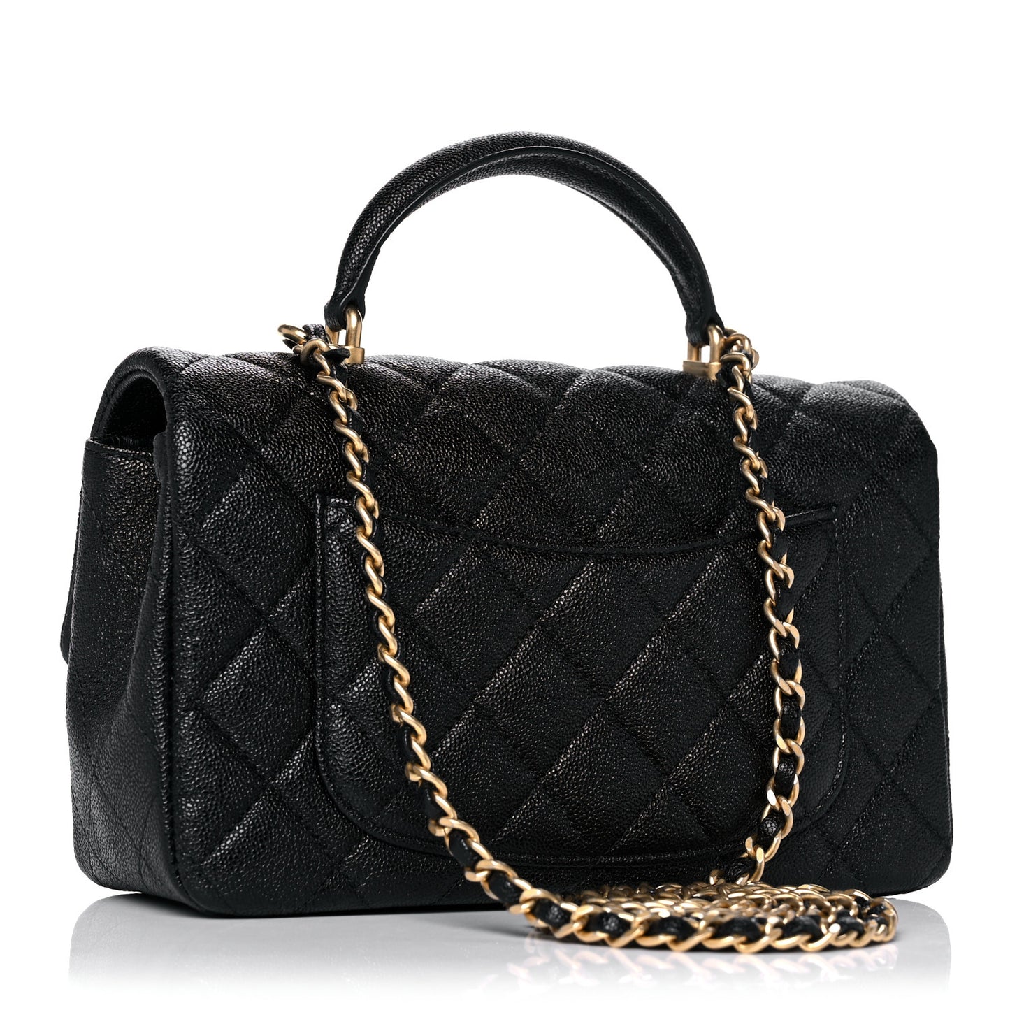Caviar Quilted Mini Top Handle Rectangular Flap Black