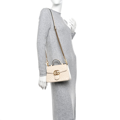 Gucci Calfskin Matelasse Mini GG Marmont Top Handle Shoulder Bag White 2 of 14