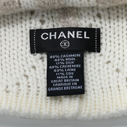 Chanel Cashmere Wool Silk Logo Beanie Hat Beige White 4 of 4