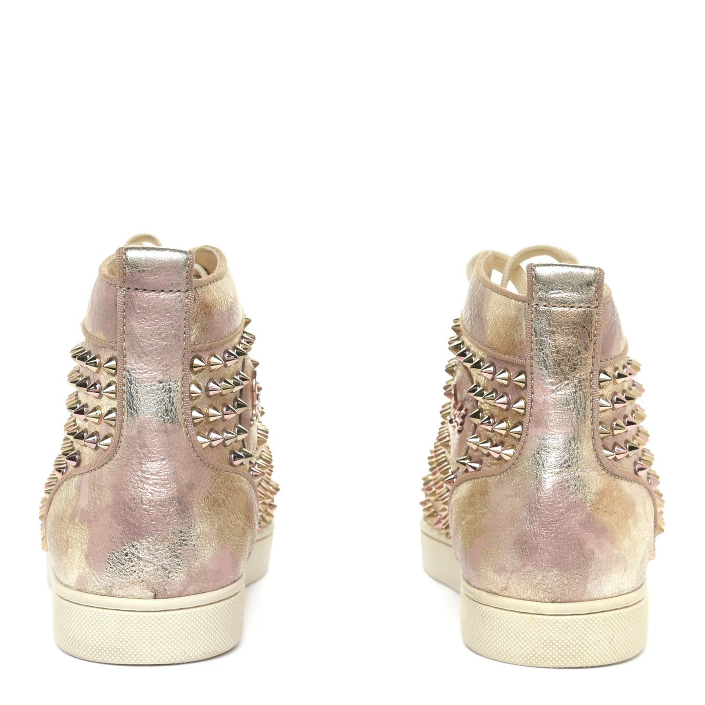 Metallic Crinkled Nappa Womens Louis Spikes Flat Sneakers 38.5 Rose Gold Multicolor