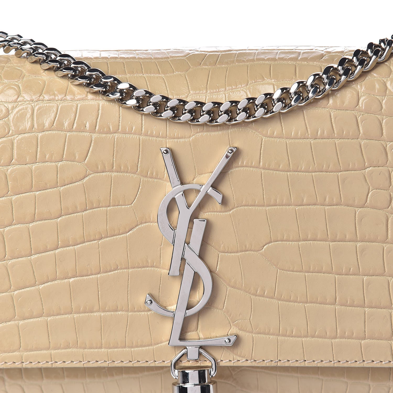 Saint Laurent Croc Calfskin Embossed Small Classic Monogram Kate Tassel Satchel Beige 10 of 10