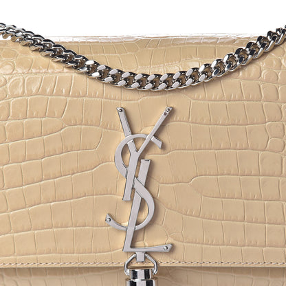Saint Laurent Croc Calfskin Embossed Small Classic Monogram Kate Tassel Satchel Beige 10 of 10