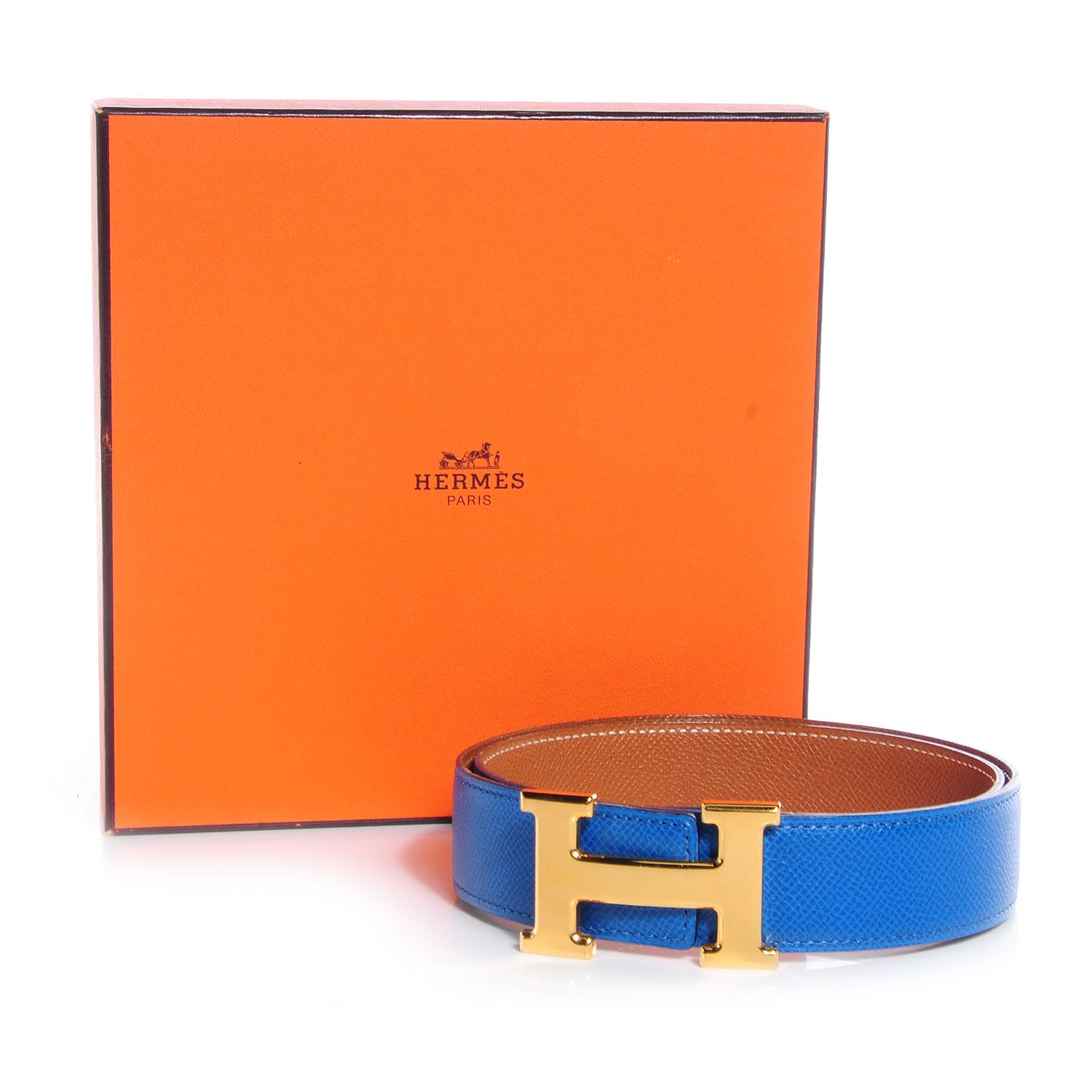 Hermes Courchevel Reversible Polished Constance 32mm H Belt 70 Bleu France Gold 5 of 6