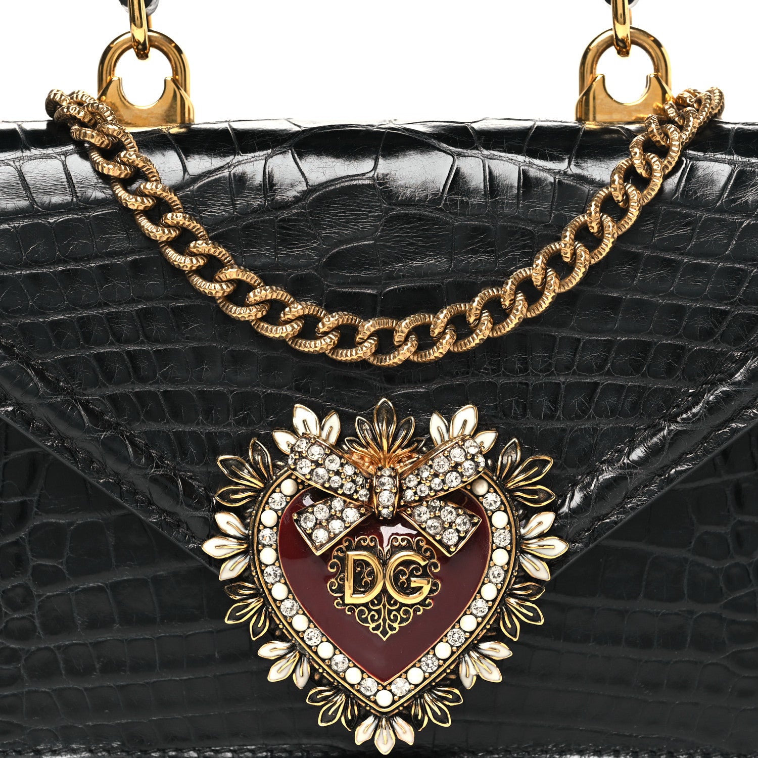 Dolce & Gabbana Shiny Alligator Devotion Envelope Top Handle Bag