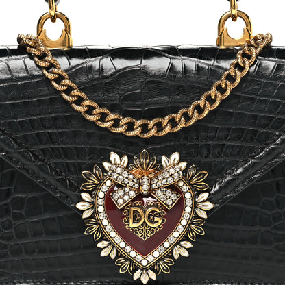 Dolce & Gabbana Shiny Alligator Devotion Envelope Top Handle Bag Black 7 of 10