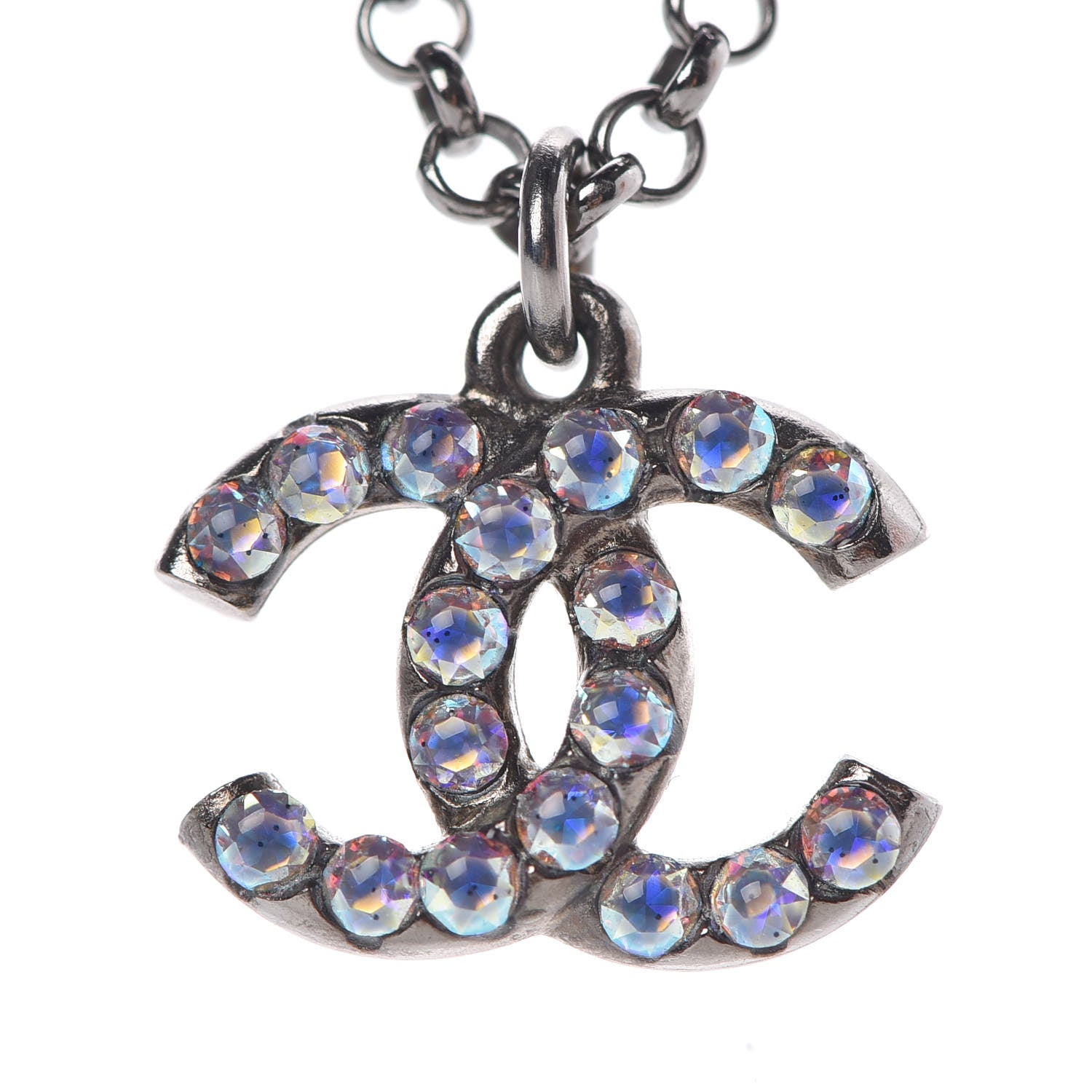 Chanel Ruthenium Crystal CC Necklace Iridescent Purple 4 of 7