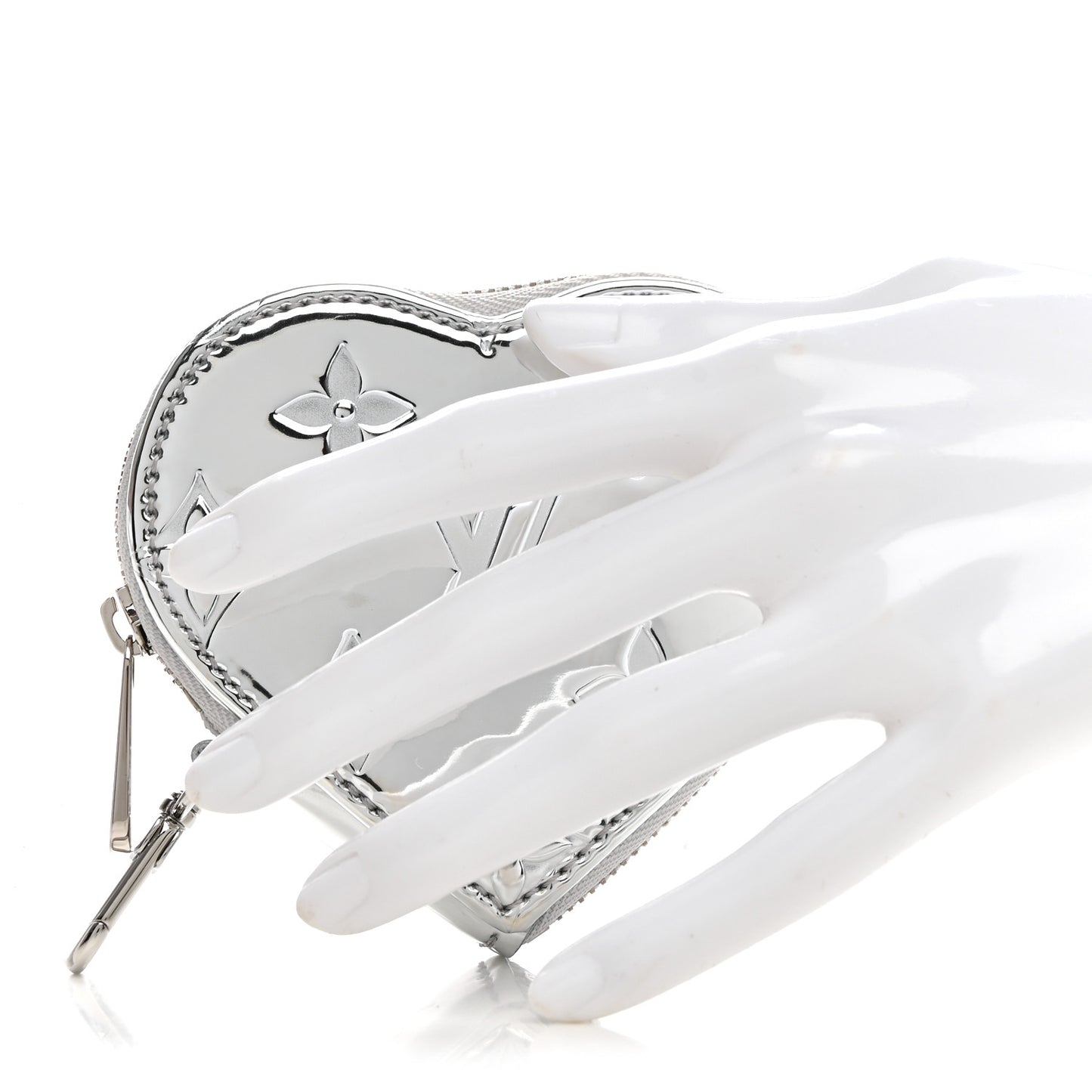 Monogram Mirror Heart Coin Purse Silver