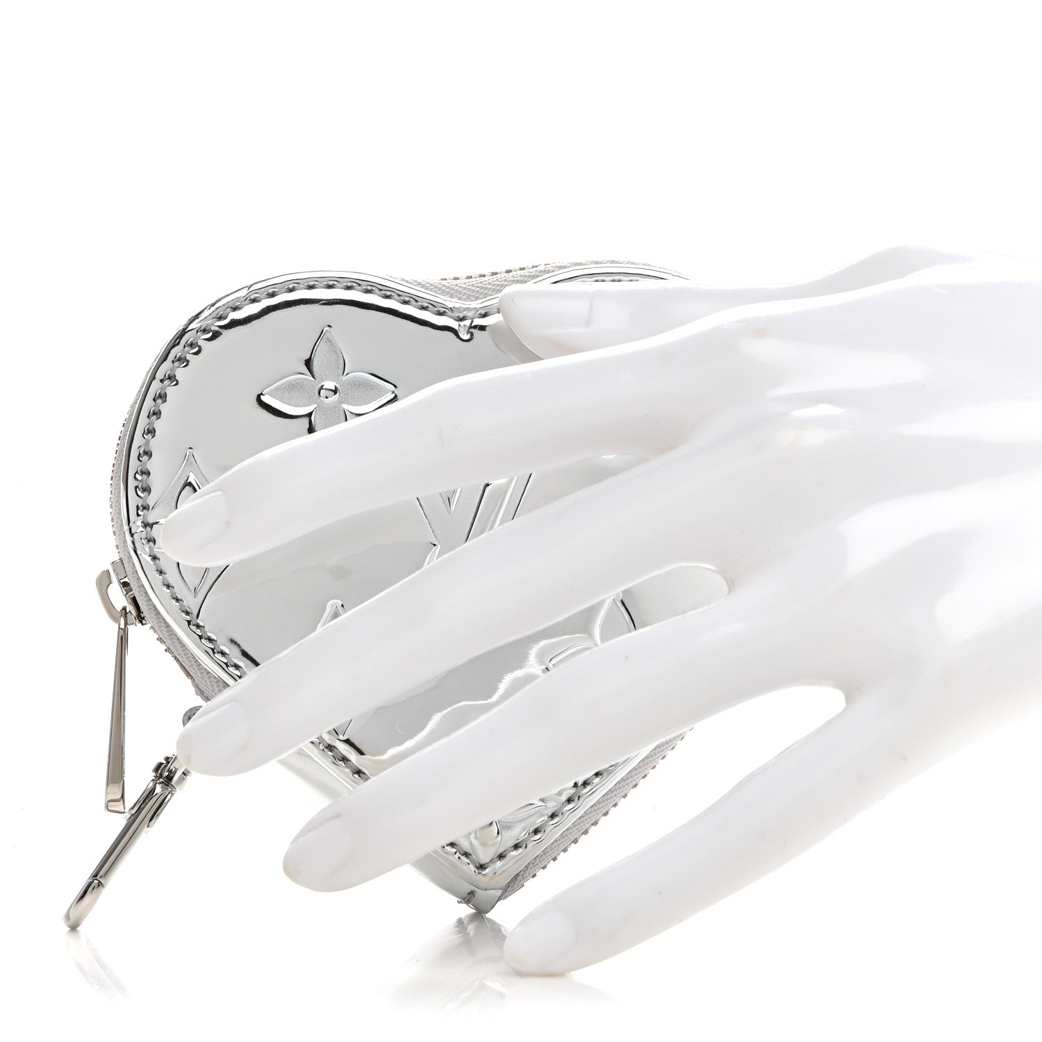 Louis Vuitton Monogram Mirror Heart Coin Purse Silver 2 of 7