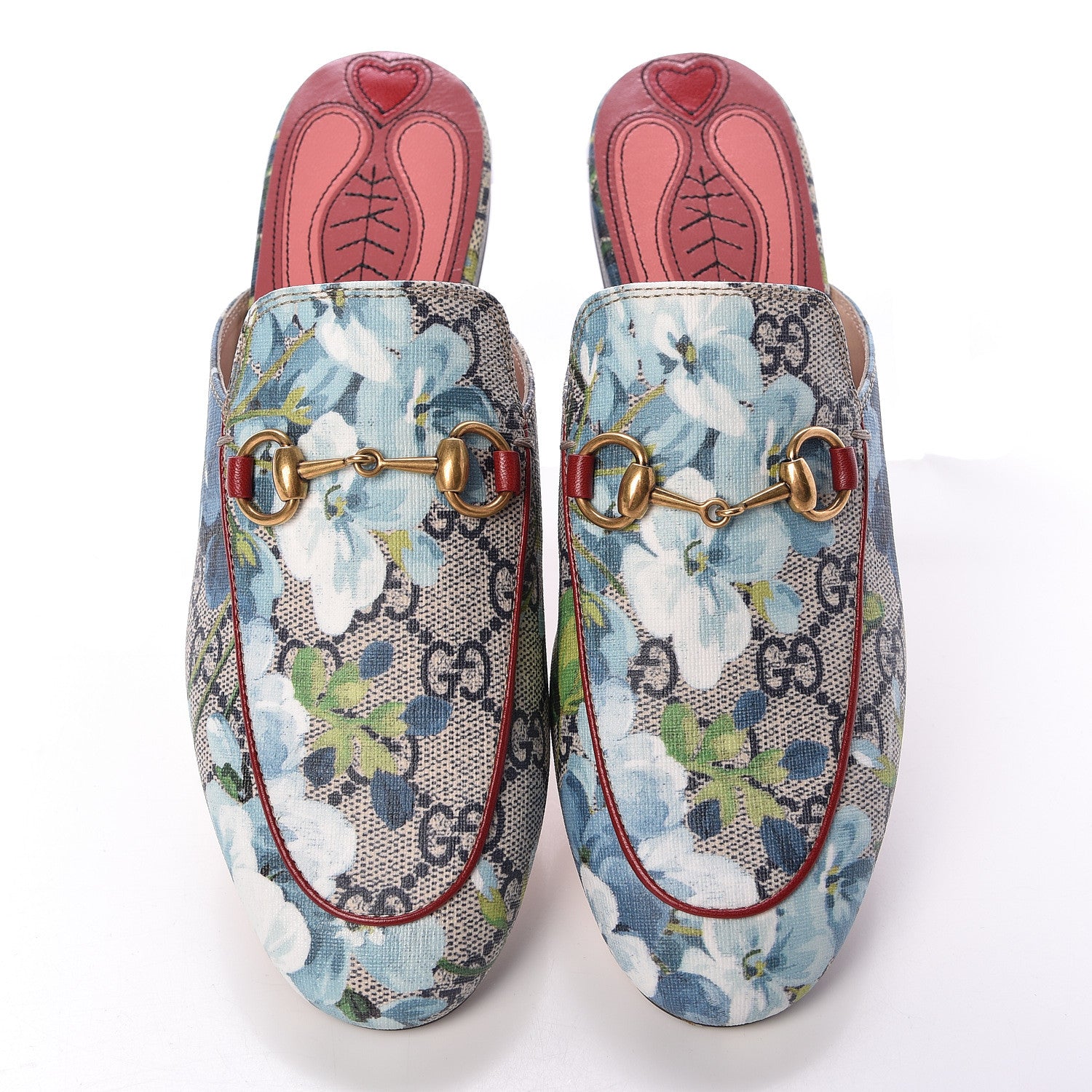 Gucci GG Supreme Monogram Blooms Womens Princetown Slippers 34 Beige Blue Navy Hibiscus Red 6 of 8