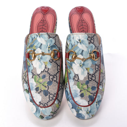 Gucci GG Supreme Monogram Blooms Womens Princetown Slippers 34 Beige Blue Navy Hibiscus Red 6 of 8