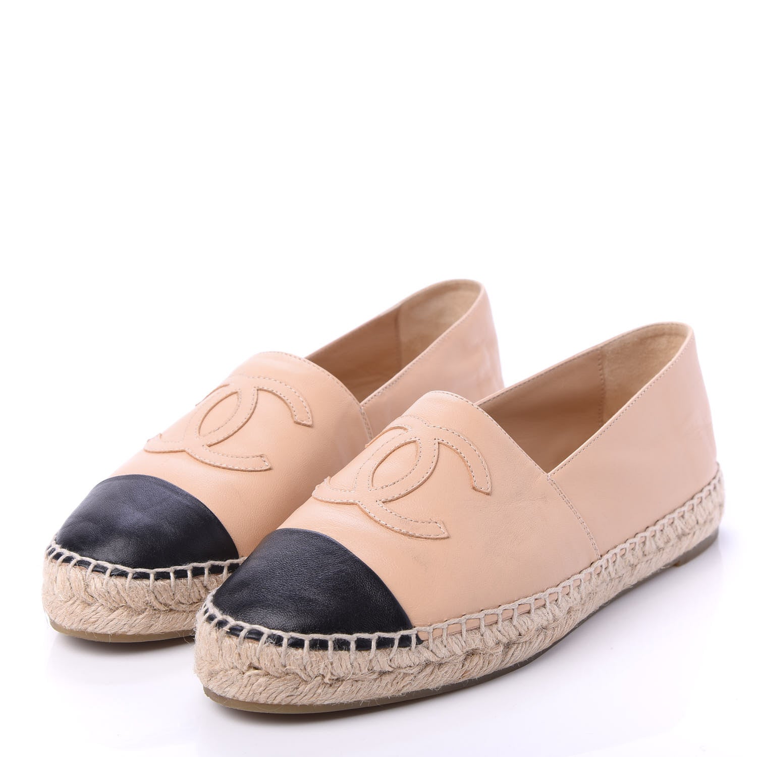 Chanel Lambskin CC Espadrilles 37 Beige Black 3 of 8