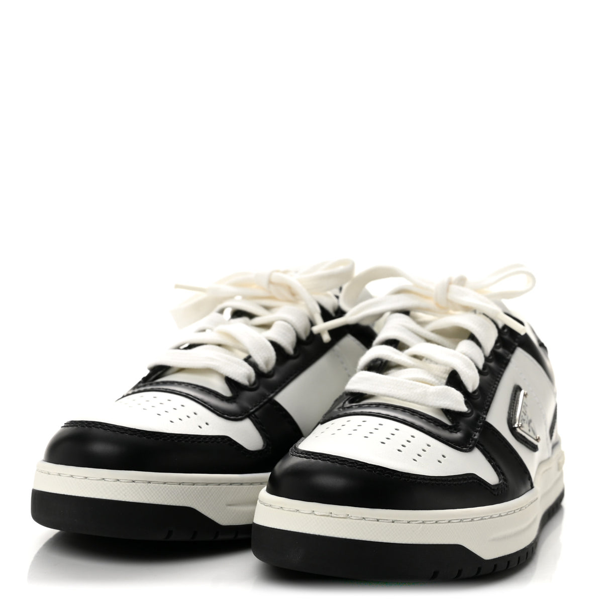 Prada Vitello Sport Spazzolato Rois Triangle Logo Womens Downtown Low Top 30mm Sneakers 36.5 White Black 4 of 10