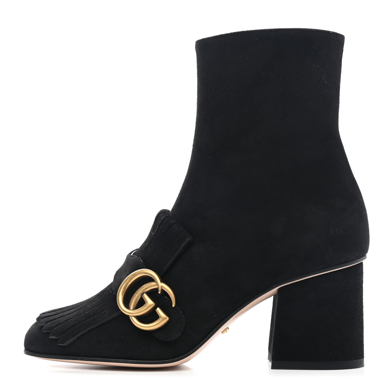 Gucci Kid Scamosciato GG Marmont Fringe 75mm Ankle Boots 35 Black 1 of 10