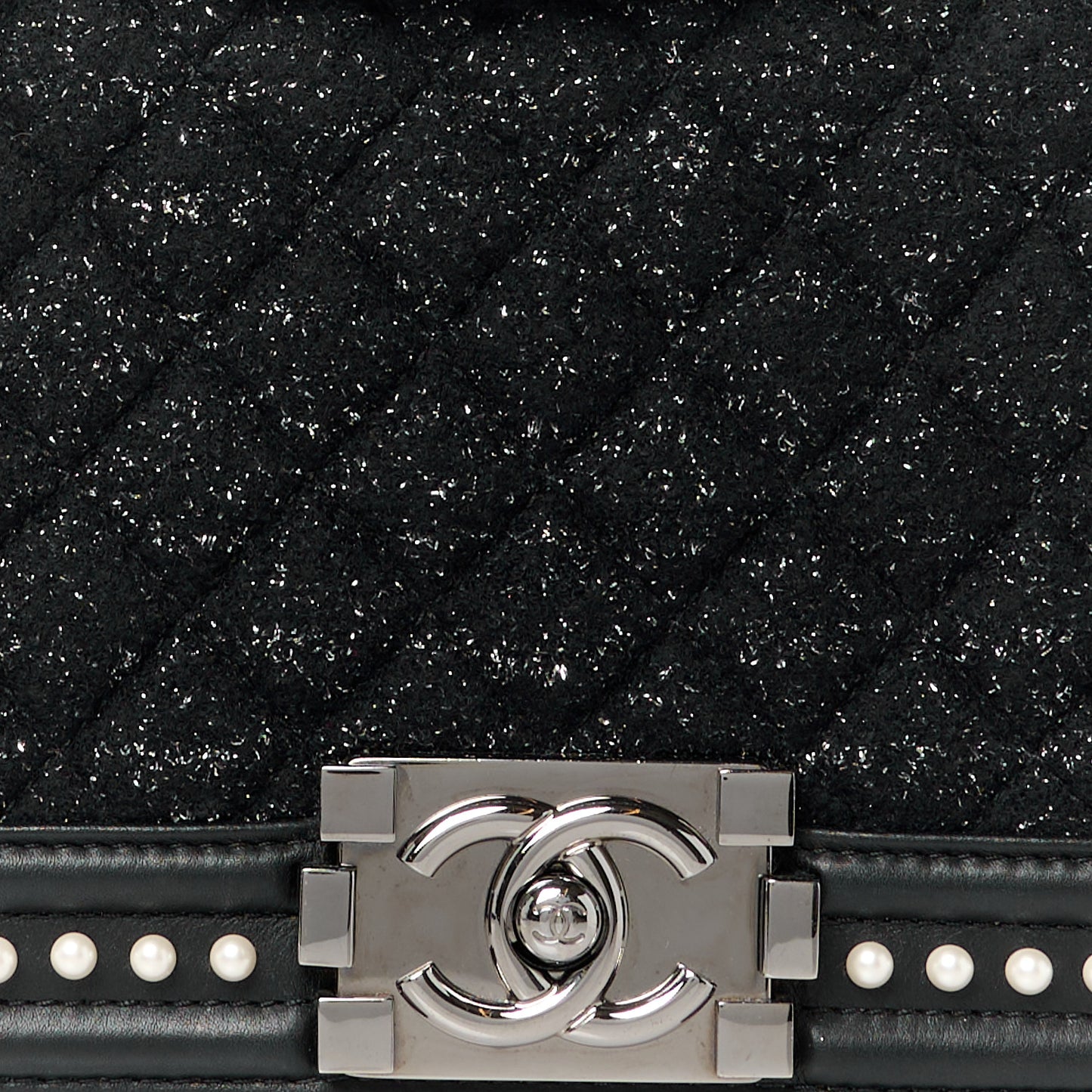 Calfskin Pearl Tweed Medium Boy Flap Black