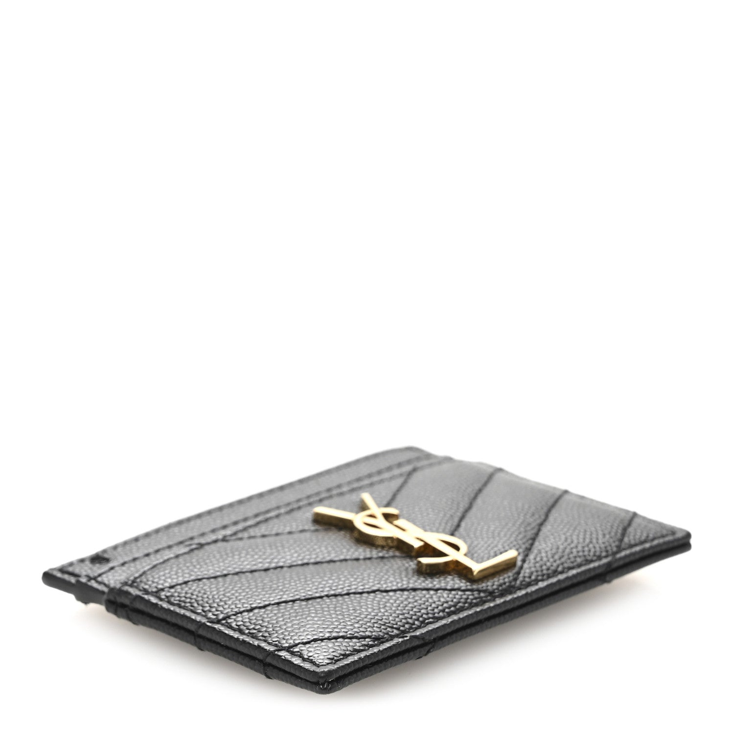 Saint Laurent Grain De Poudre Matelasse Chevron Monogram Credit Card Case Black 4 of 10