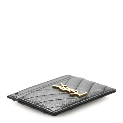 Saint Laurent Grain De Poudre Matelasse Chevron Monogram Credit Card Case Black 4 of 10