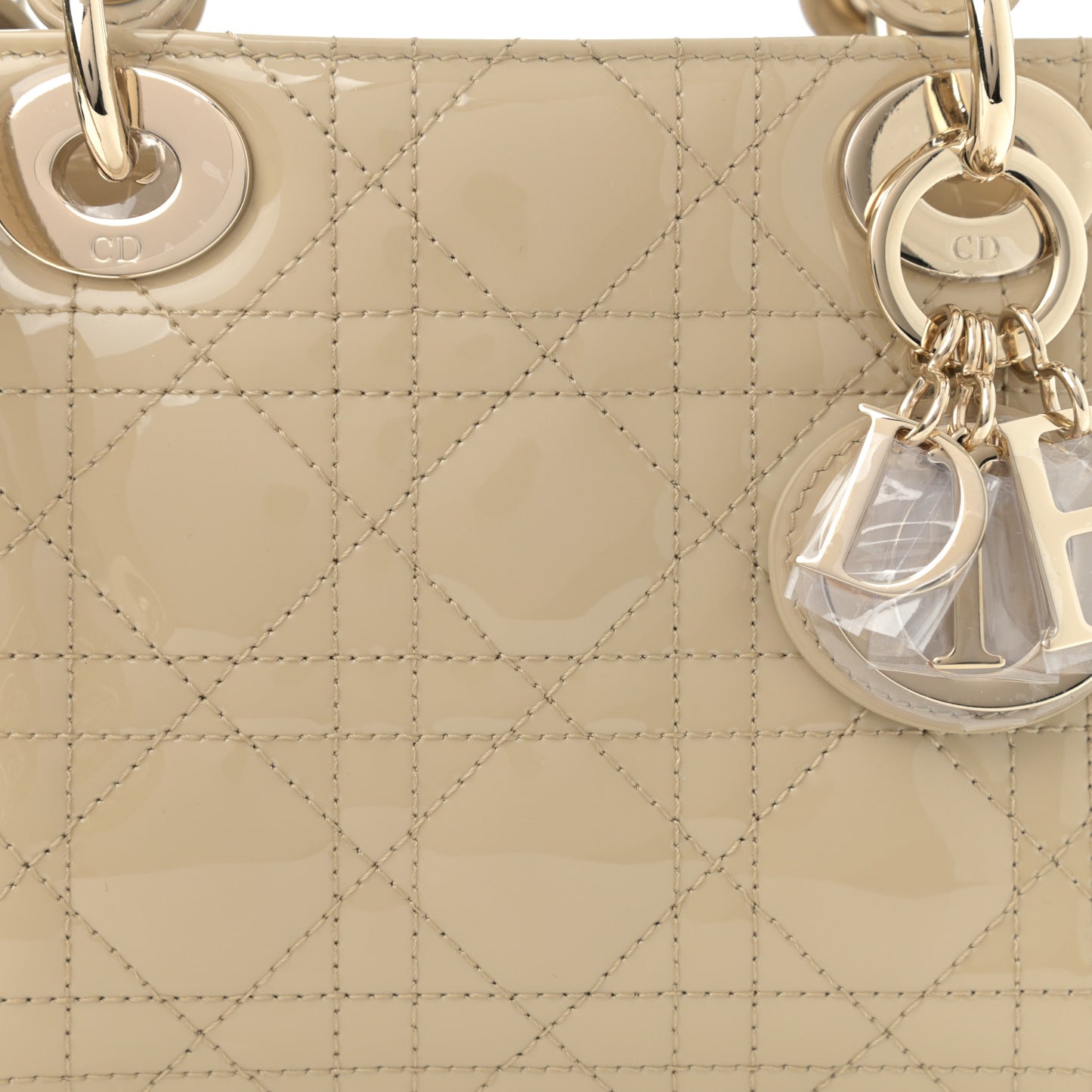 Patent Cannage Mini Lady Dior Beige