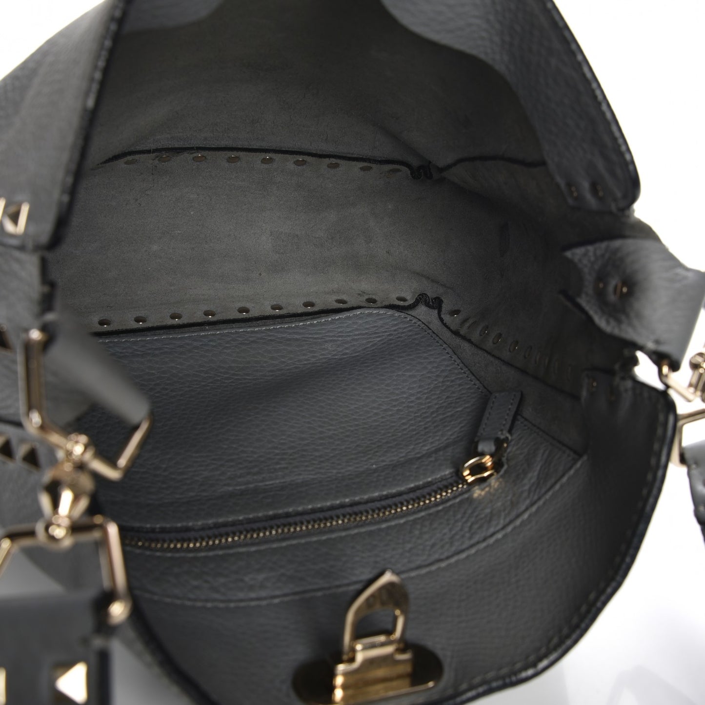 Pebbled Calfskin Small Rockstud Flip-Lock Messenger Bag Light Stone