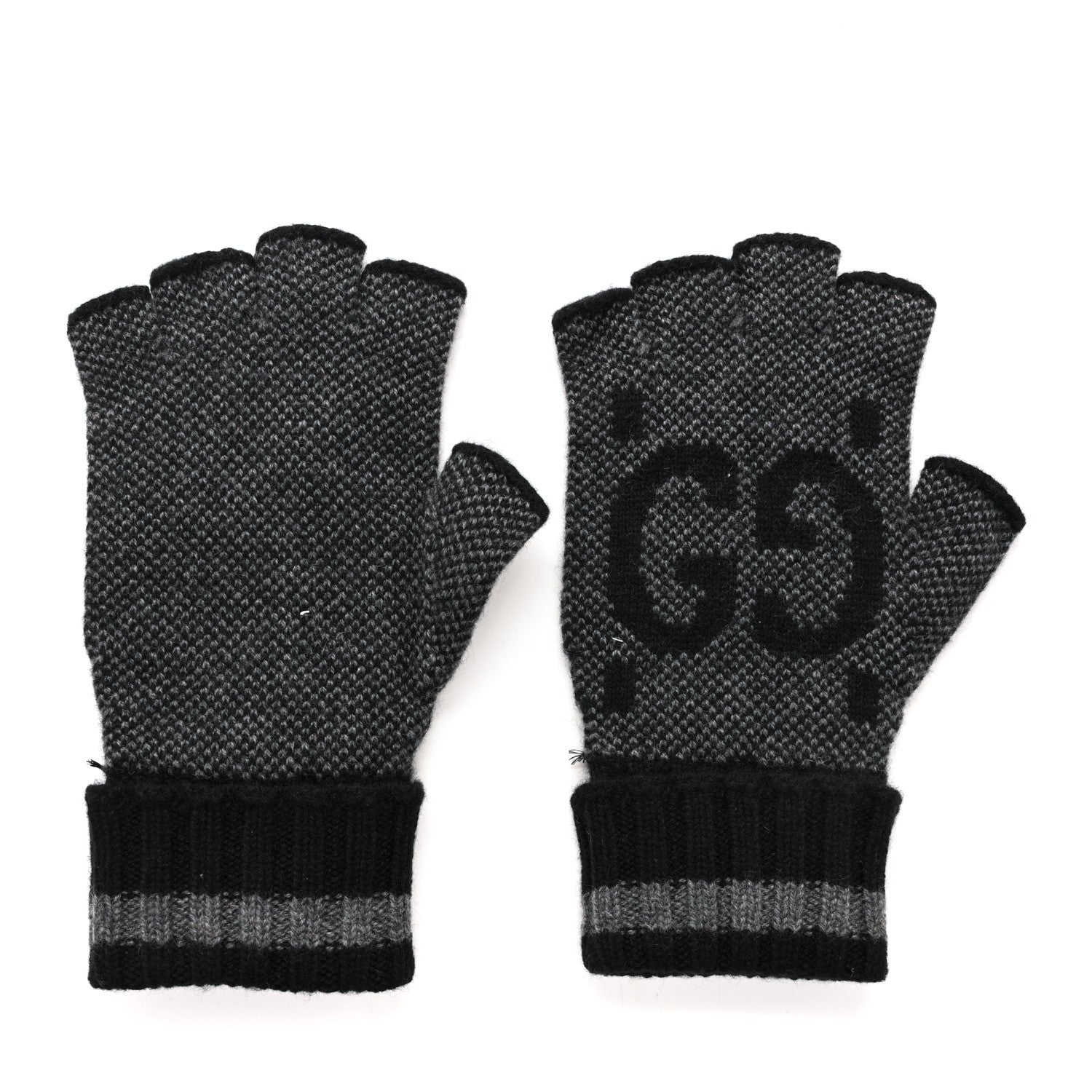 Gucci Cashmere Fingerless Gloves Logo M Graphite Black 2 of 4