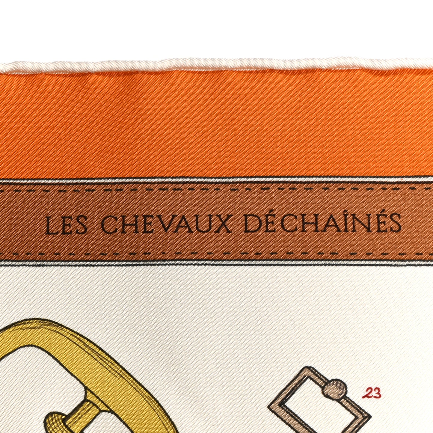Silk Les Cheveaux Dechaines Scarf 90 Cream Orange Cuit