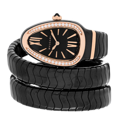 Bulgari 18K Rose Gold Ceramic Diamond Bezel 35mm Serpenti Tubogas Double Spiral Quartz Watch Black 2 of 4