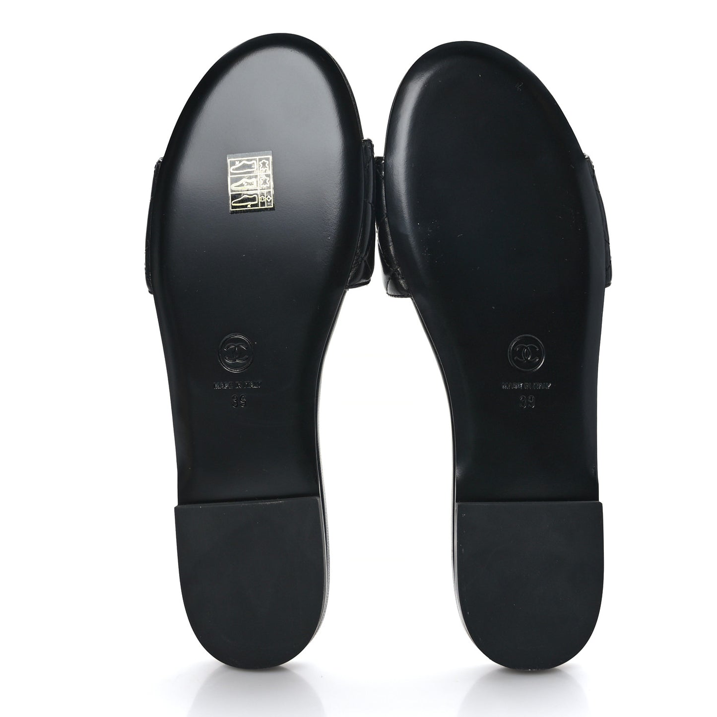 Shiny Goatskin Quilted CC Mules Sandals 39 Black