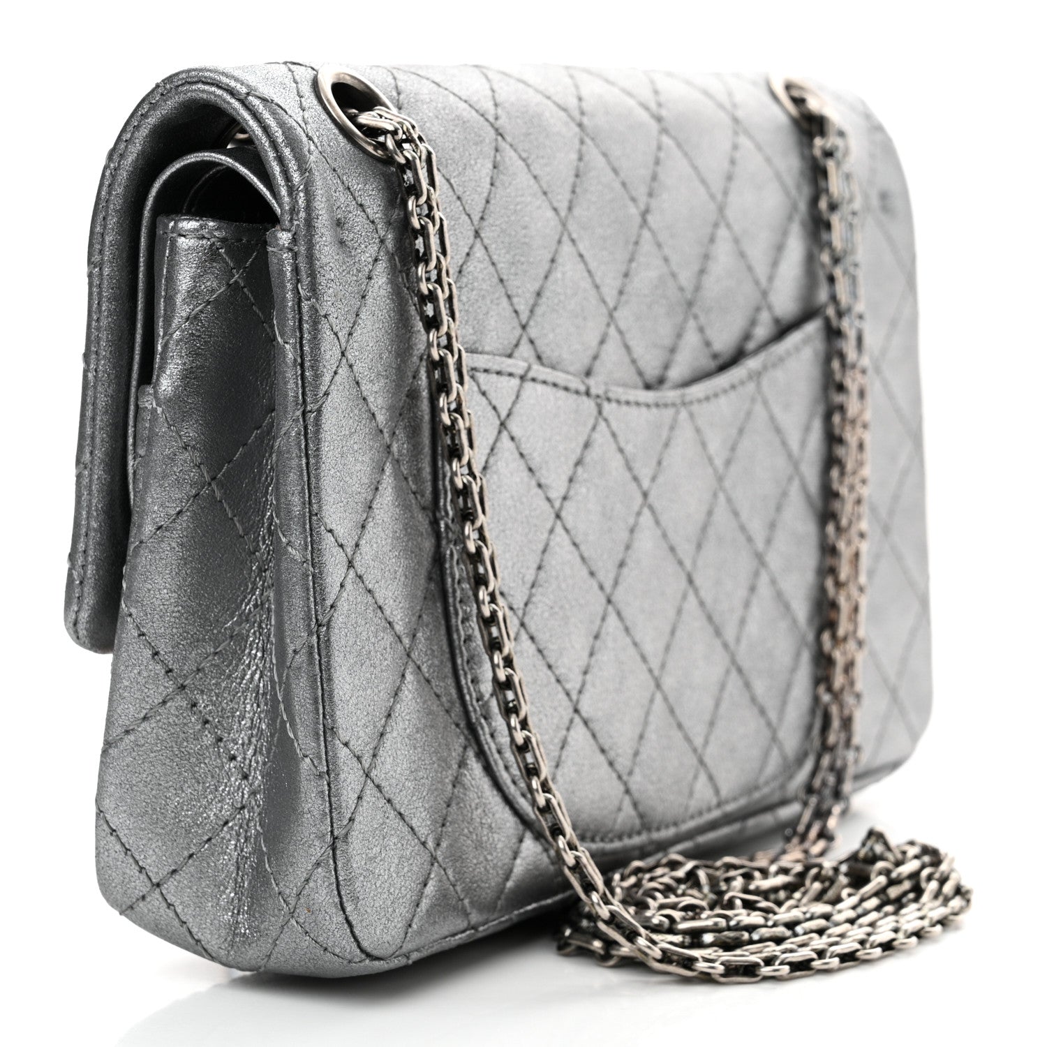 Chanel Metallic Calfskin Quilted Lucky Charms 2.55 Reissue 225 Flap Dark Silver 3 of 12