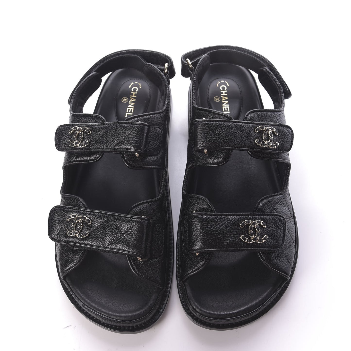 Grained Calfskin Velcro Dad Sandals 40 Black