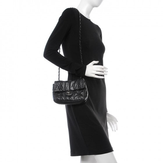 Lambskin Vertical Stitched Mini Flap Black