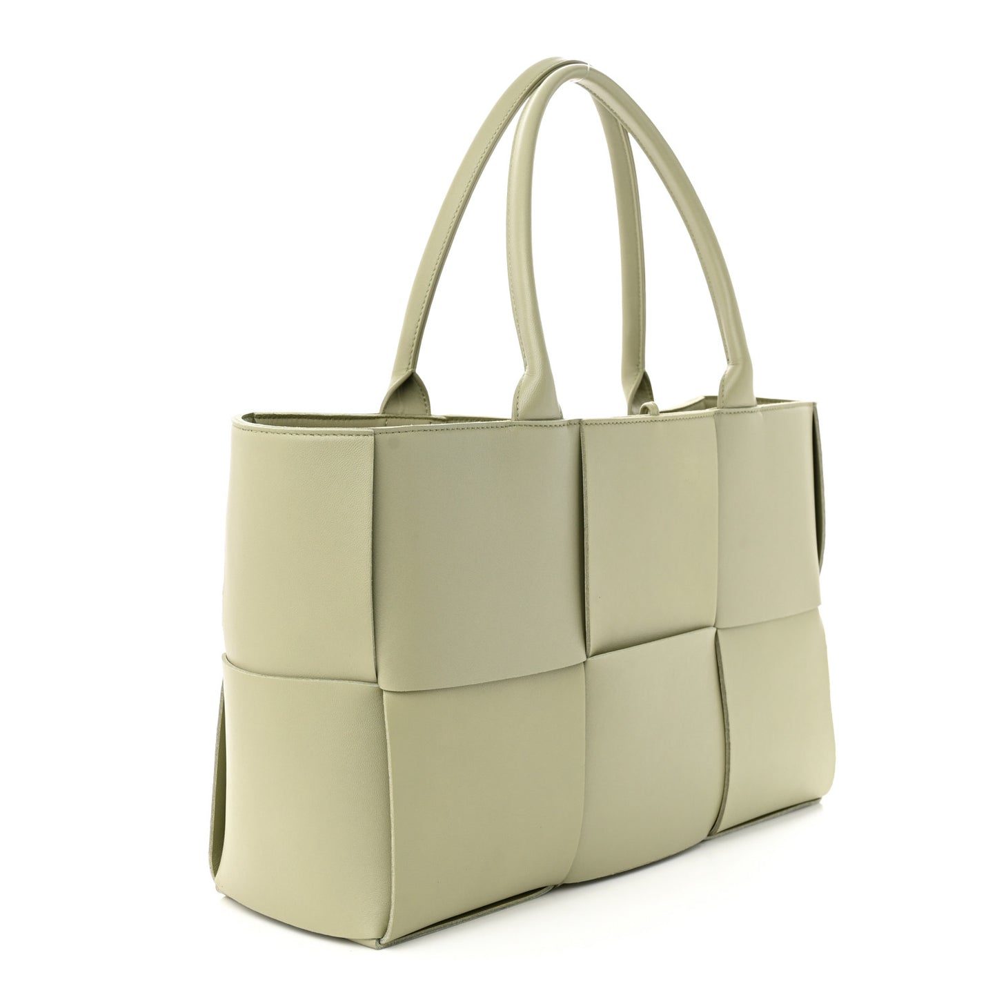 Grained Calfskin Intrecciato Medium Arco Tote Travertine