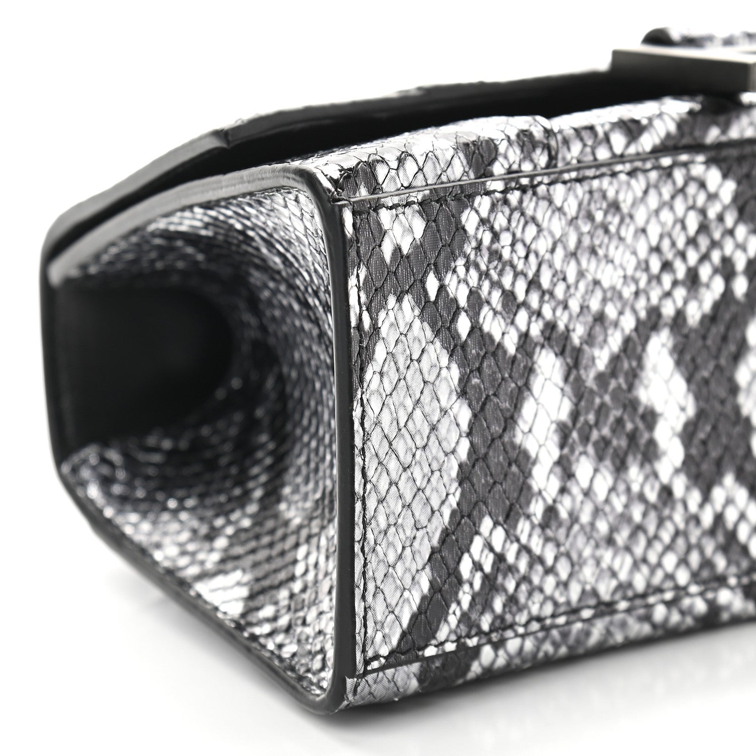 Balenciaga Shiny Calfskin Snakeskin Embossed Hourglass Top Handle Bag XS Silver Black 6 of 7