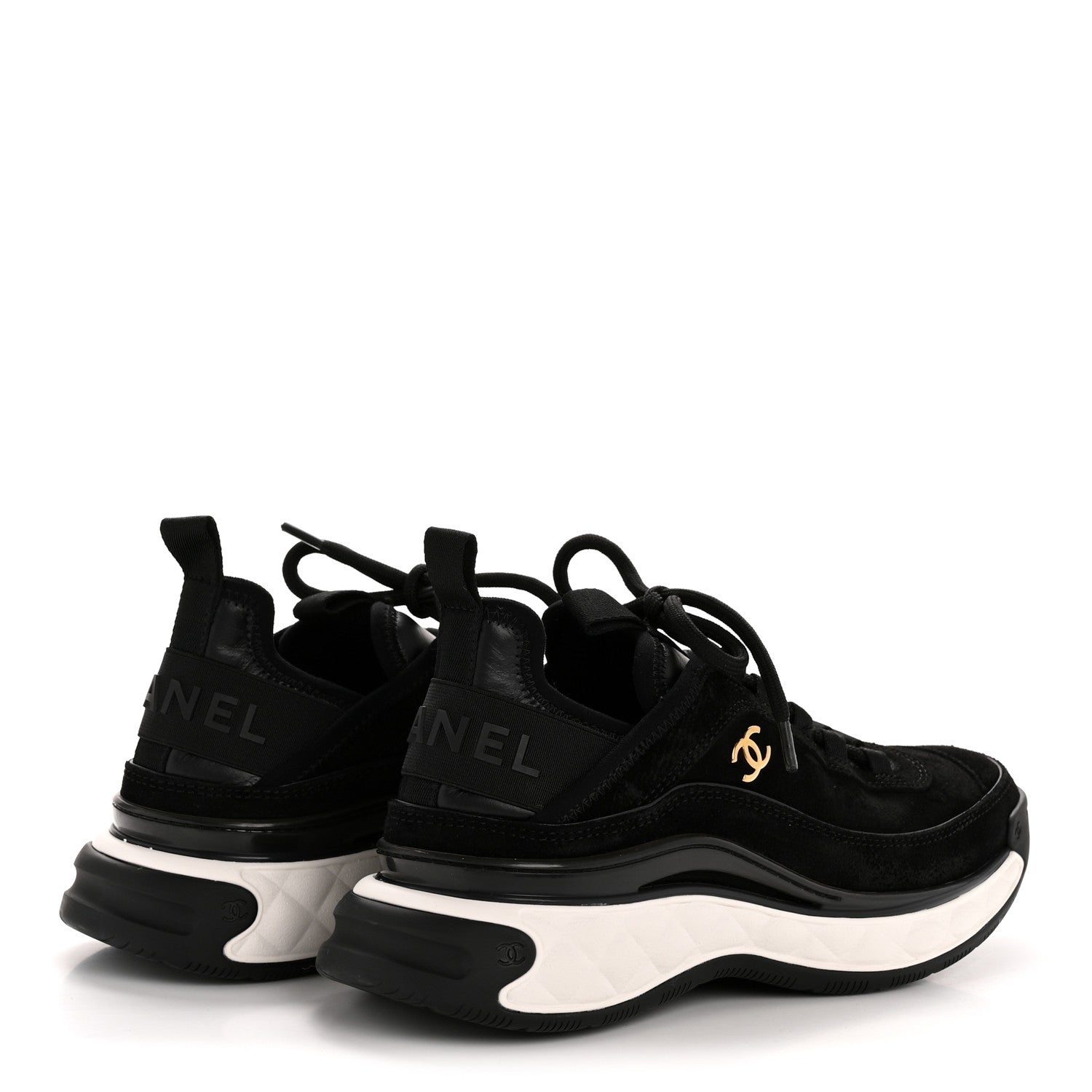 Chanel Suede Calfskin Nylon Grosgrain CC Sneakers 37.5 Black 5 of 10